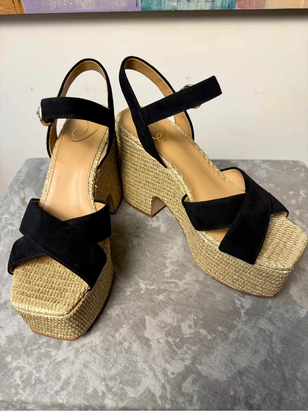 Brand New Sam Edelman Trianna Black Wedge Espadrille Platform Sandal 10M - Picture 4 of 14